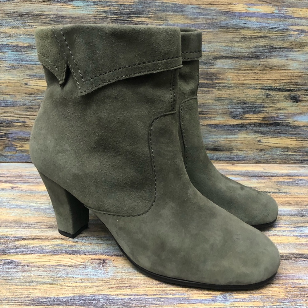 Aerosoles Ankle Boots Aerolite Zip Up Green Leather Uppers Women's Size 7M